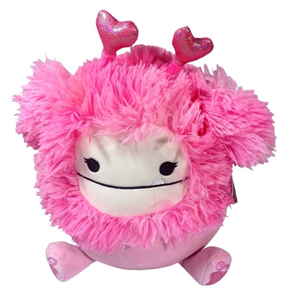 Squishmallow Pink Bigfoot Caparinne Sparkling Hearts Fuzzy Valentines Day Plush